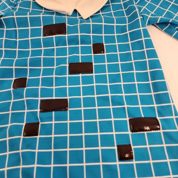 Girls Dress Blue Mod Check Pattern Black & White Collar 1970s 1960s Size 4-5 Vtg - Picture 2 of 13